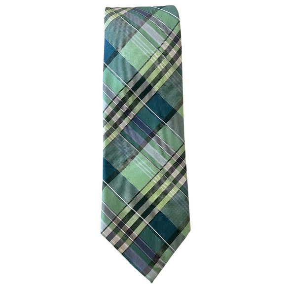 Perry Ellis Portfolio Green Plaid‎ Necktie Business Formal Vintage Polka Dot - Picture 2 of 5